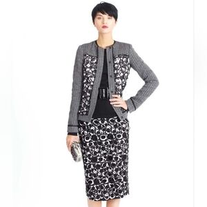 □$4,500 OSCAR DE LA RENTA EXCLUSIVE TWEED LACE SKIRT JACKET SUIT US 4
